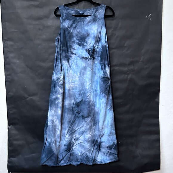 J.Jill Black Tie Dye Size Petite XL Extra Large Tencel Blue Dress Sleeveless - Picture 9 of 10
